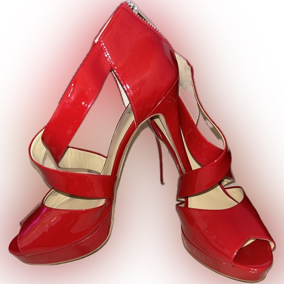 MICHAEL KORS SEXY RED PEEK-A-BOO TOE PUMPS, SIZE 9 1/2 - Picture 1 of 14